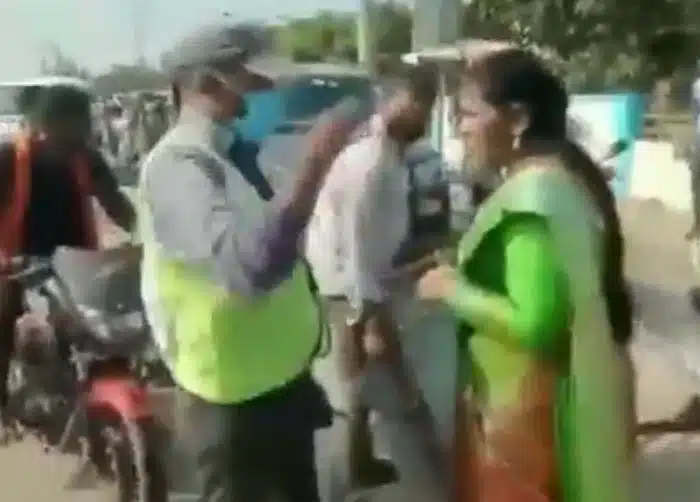 YSRCP leader D Revathi slaps a toll plaza staff at Kaja Toll in Guntur district