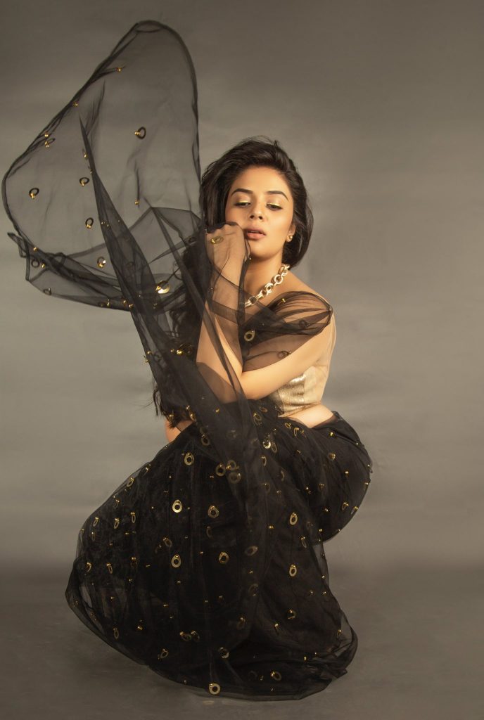 SreeMukhi Gold And Black Saree Pictures