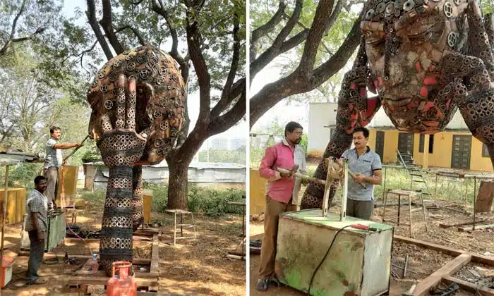 Professor Transforms Recycled Automobile Metal Scrap Into Sculptures in andhra pradesh