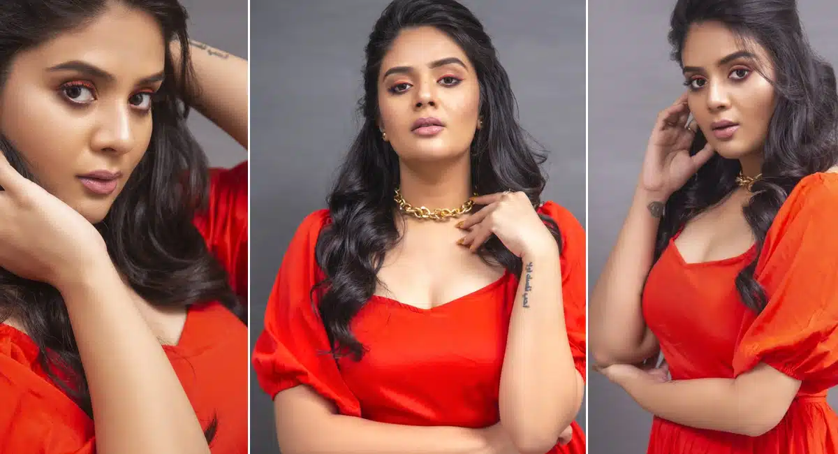 Anchor Sreemukhi Red dress pics