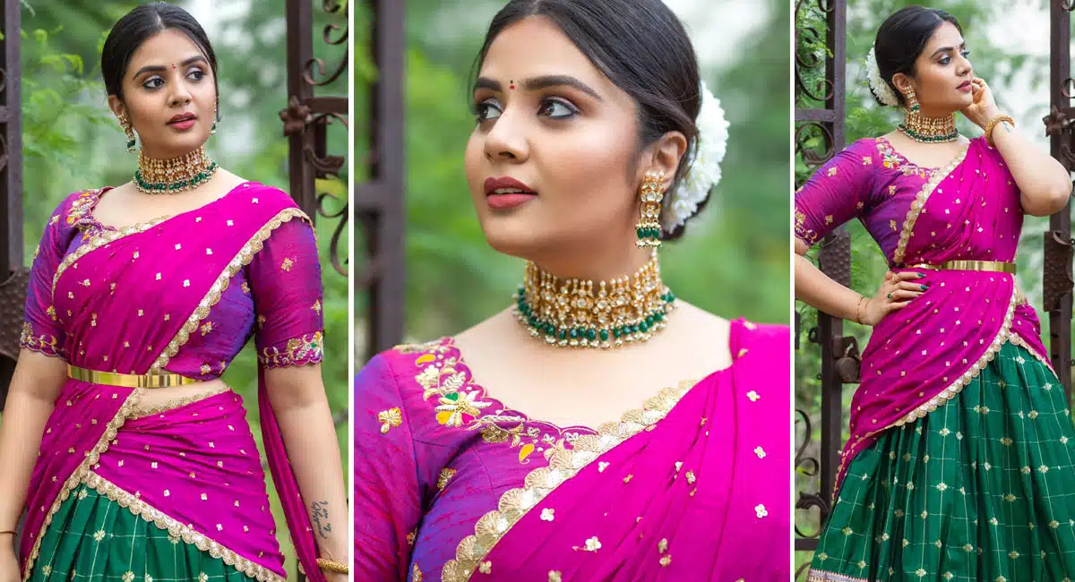 Sreemukhi Latest Pink Saree pics Viral