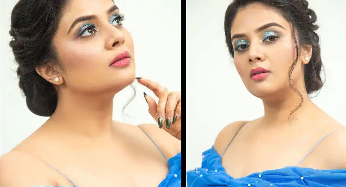 Sreemukhi Latest in a blue dress Photos