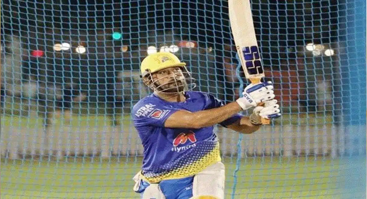 ms dhoni is practising helicopter shots in nets