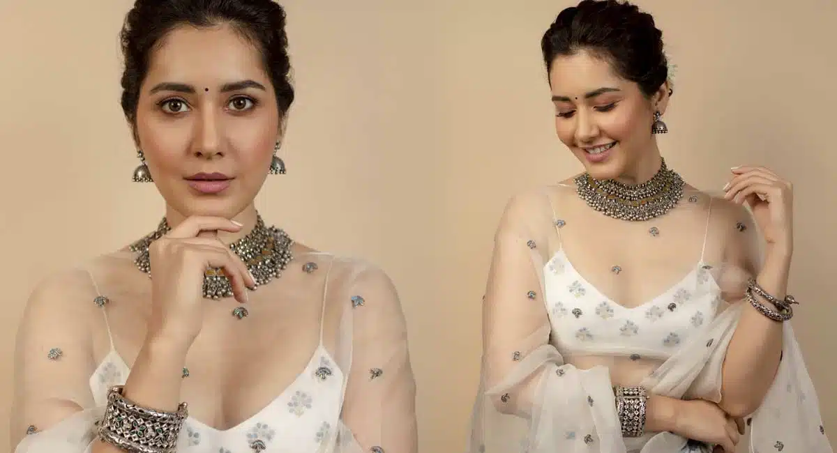 rashi khanna shining in a classic dress