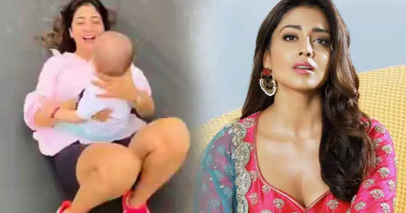 actress shriya saran playing with daughter in funny way