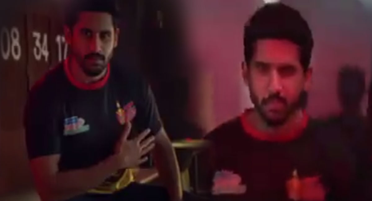 Naga chaitanya promoting telugu titans team in pro kabaddi