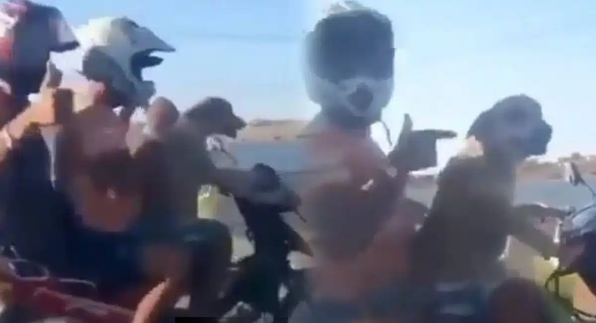 a dog riding a bike with two people on board Viral video