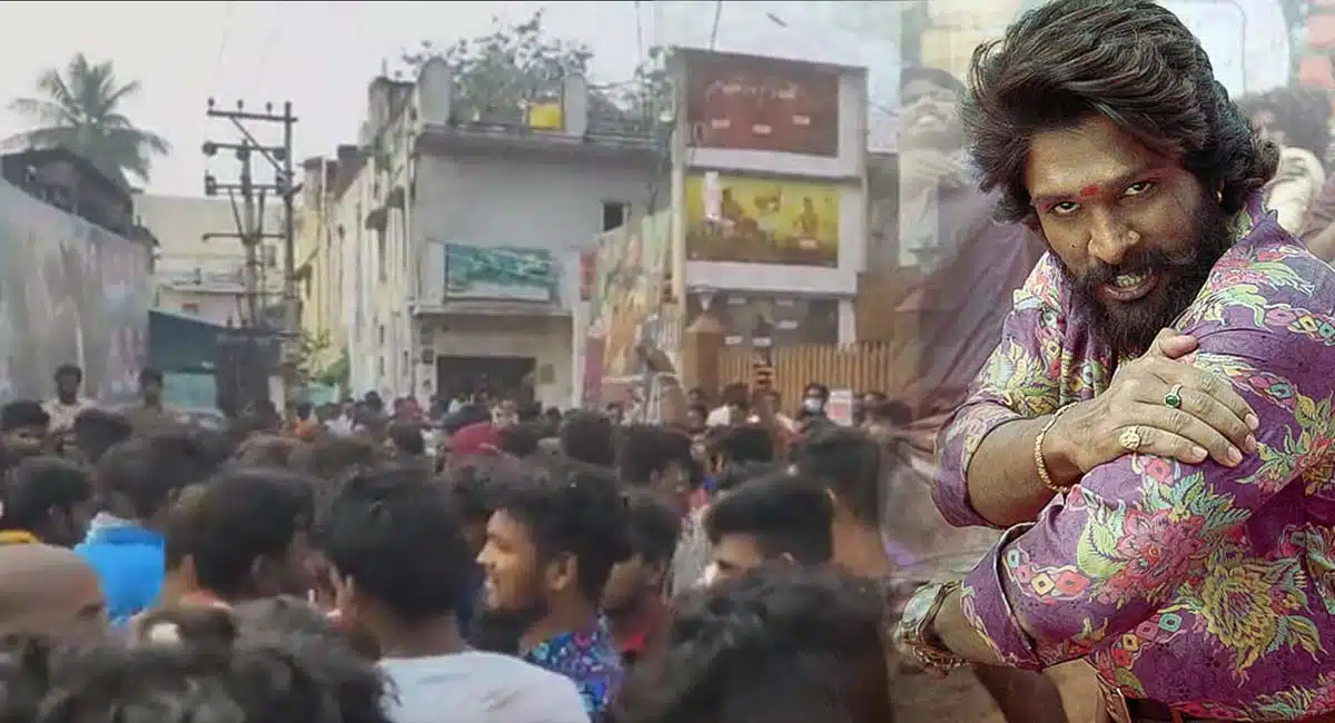 pushpa moive Allu arjun fans hangama at theaters