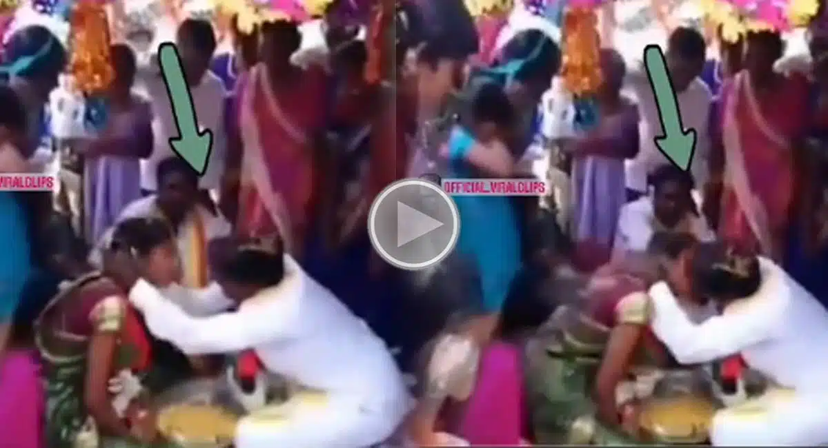 bride and bride groom kissing infront on all at wedding venue viral Video