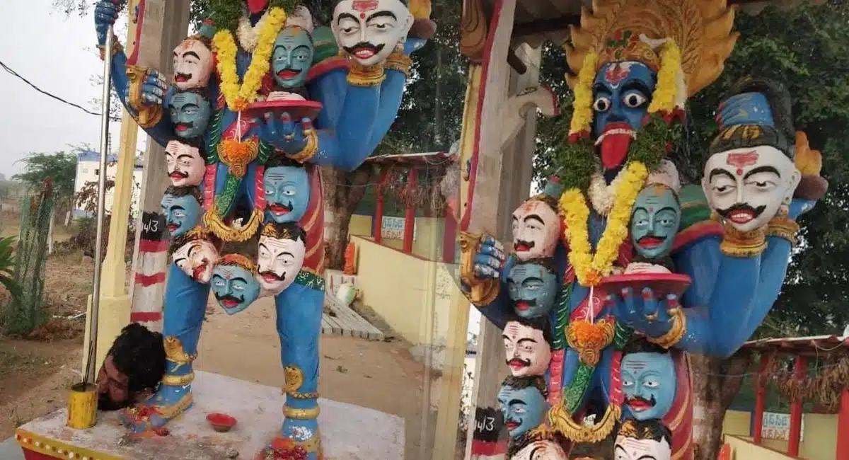 Man torso live at the feet of the idol of Mahankali in Nalgonda