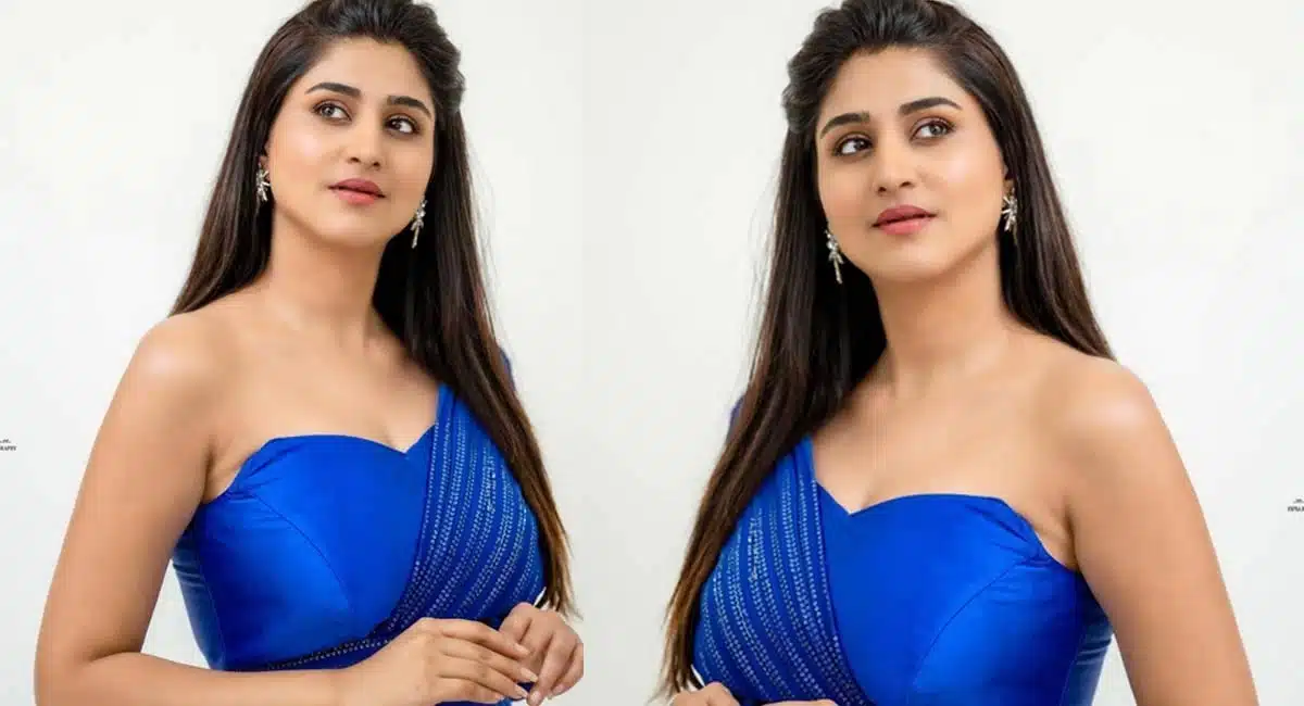 Anchor Varshini raises the heat in blue dress