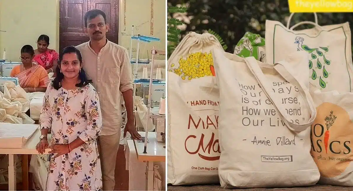 Business Idea madurai couple quits jobs eco friendly cloth manjapai yellow bag plastic alternative