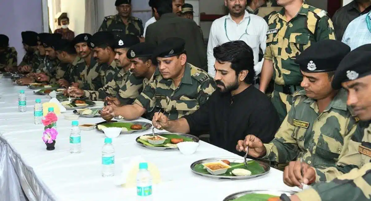 ram charan meets soldiers