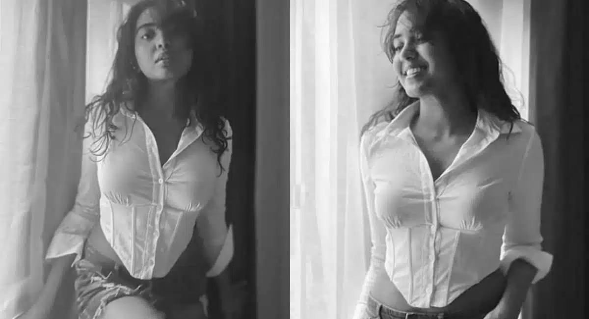 shivathmika looks stunning in her latest white dress