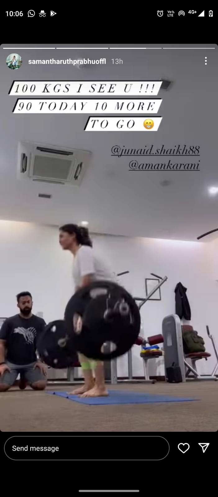 Samantha Workout about lifting 100 kgs