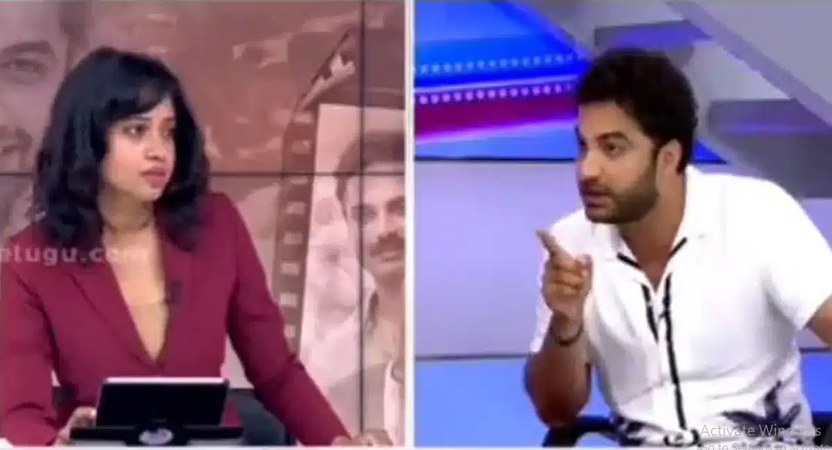 vishwak sen fire on tv 9 anchor