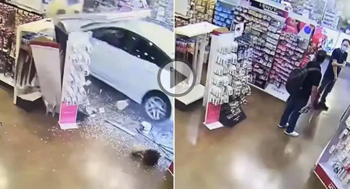 driver accidentally crashes car into store video