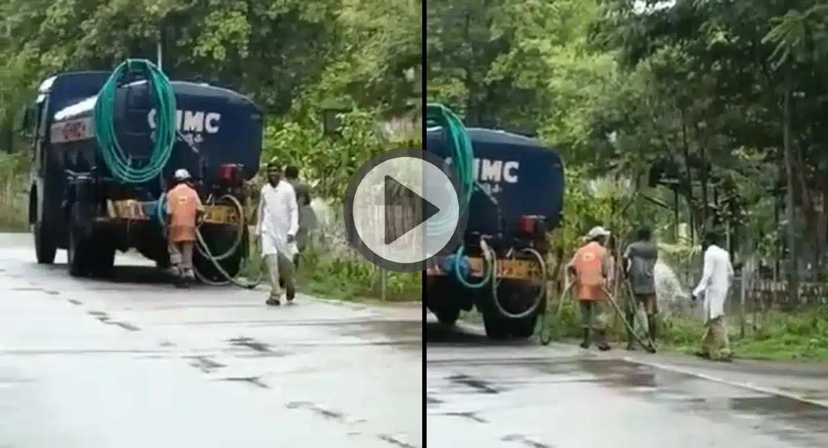 ghmc staff watering to the trees in hyderabad video viral