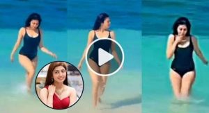 pranita wearing a bikini and making noise in the beach