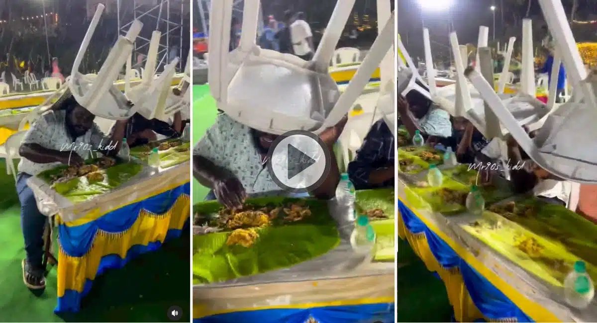 young people eating food the rain video