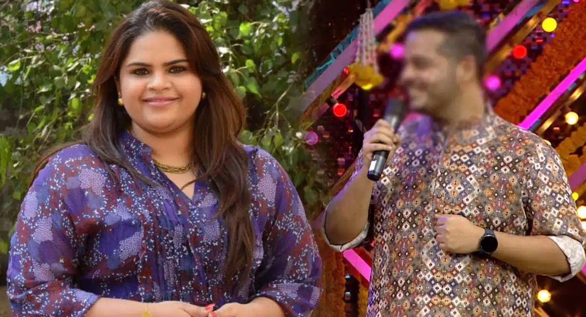 Comedian Vidyullekha Raman And Her Husband In Zee Telugu Bonalu Jathara