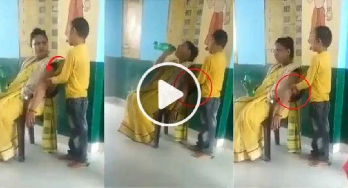 student doing massage to teacher in class room.. Video viral