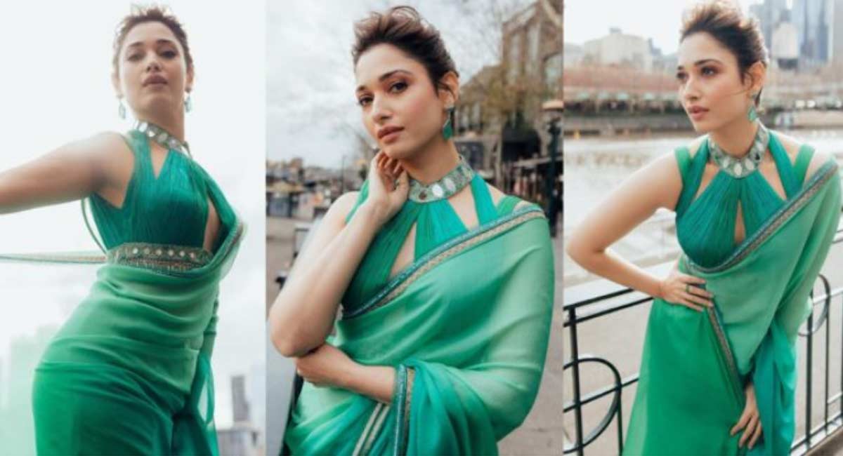 Tamannaah : గ్రీన్‌ సారీలో జిగేల్ మంటున్న తమన్నా.. నోరెళ్లబెడుతున్న ఫ్యాన్స్.. !