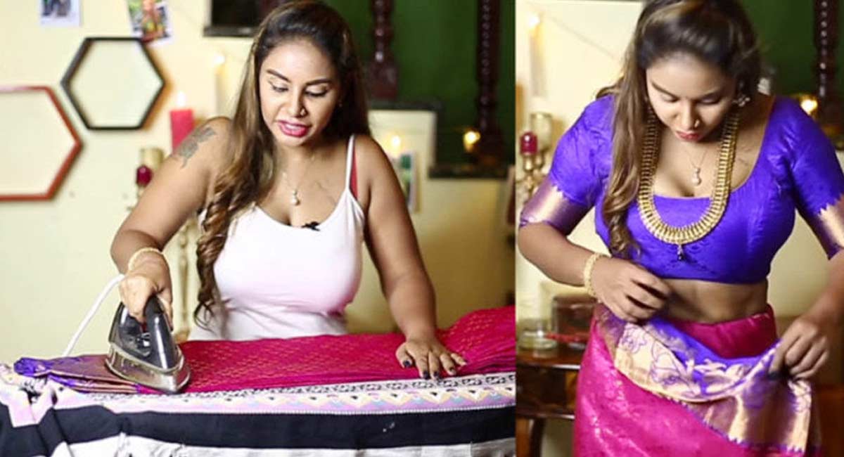 Sri Reddy : చీర‌క‌ట్ట‌డం ఎలానో నేర్పించిన శ్రీ రెడ్డి.. మొత్తం చూపిస్తూ నానా ర‌చ్చ‌..!