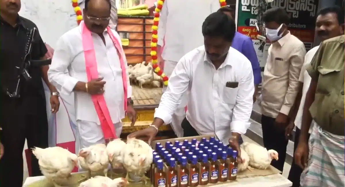 trs leaders distributing liquor and chicken in warangal video viral