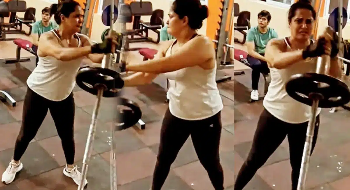 Pragathi Gym Workouts Video viral in Social Media