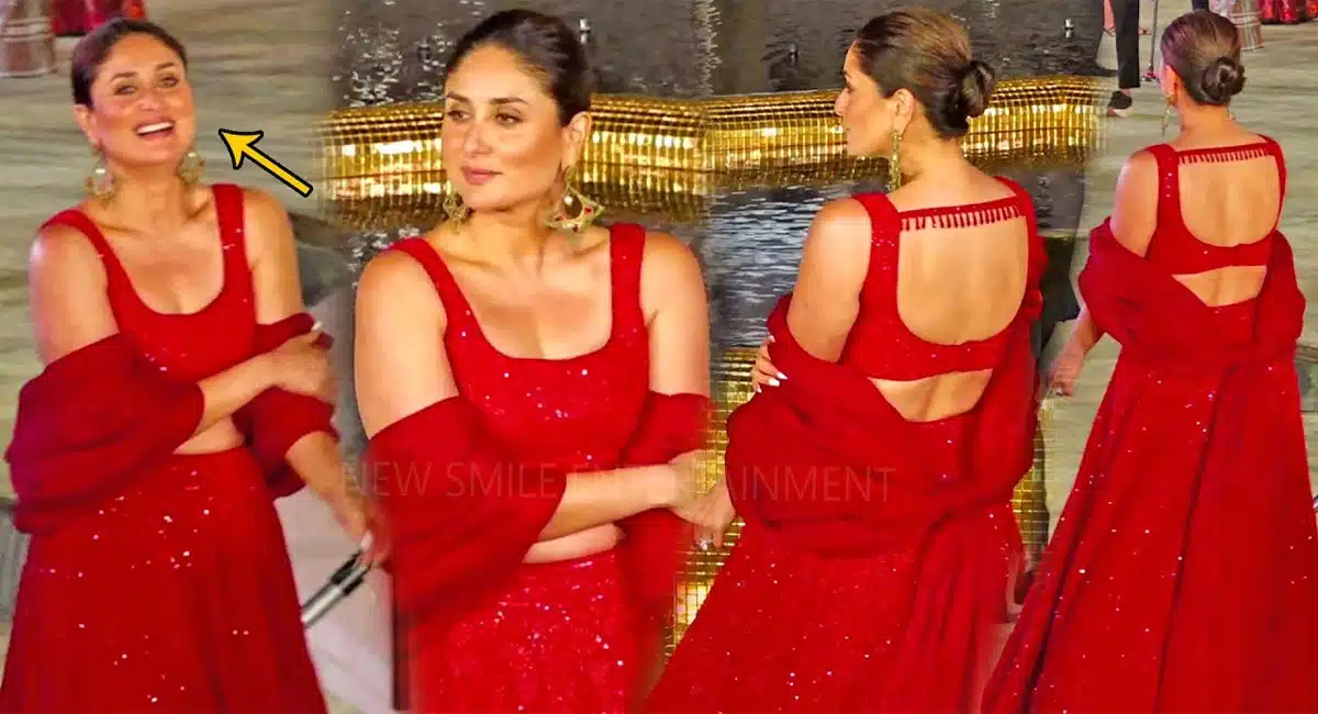 Kareena Kapoor Beautiful Red Lehenga With Hubby Saif Ali Khan and Sis Karishma Kapoor At NMACC Launch