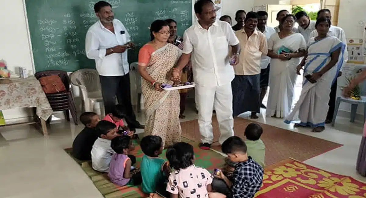 minister budi mutyala naidu goes to government school in ap