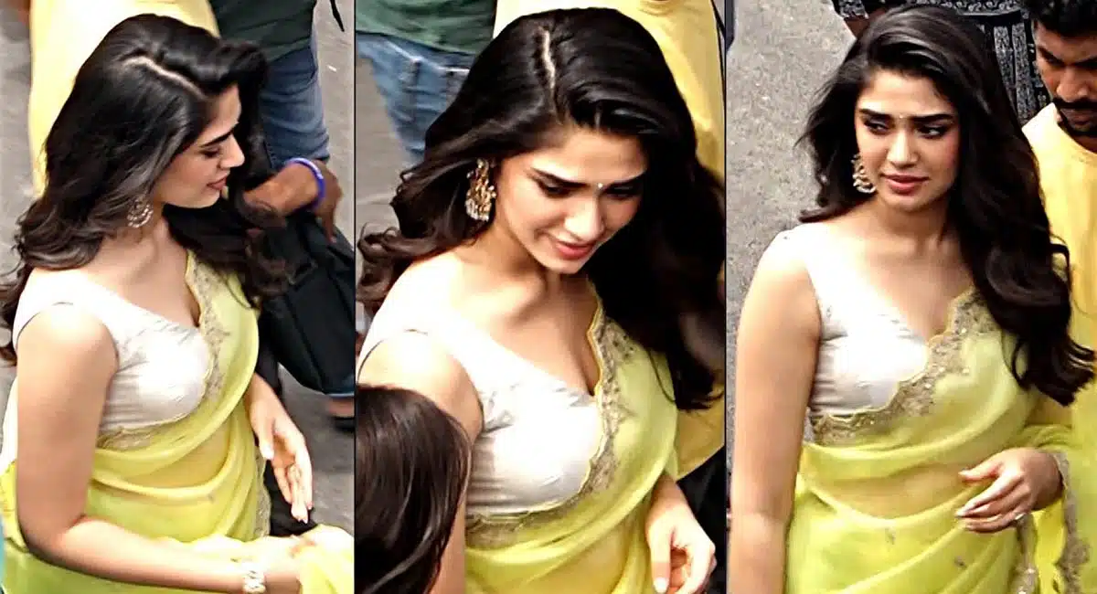 Krithi Shetty pale pale elegant top eda beauty video viral in yellow color halfsaree
