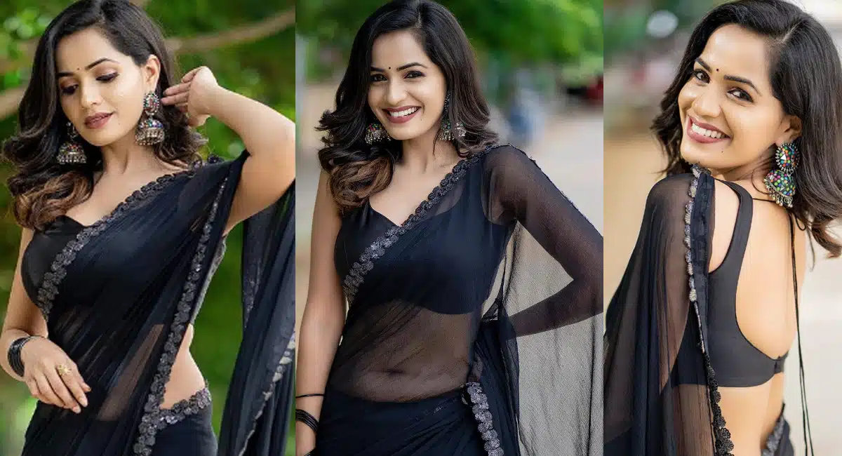 Karthika Deepam Monitha Shobha Shetty In Black Transparent Saree