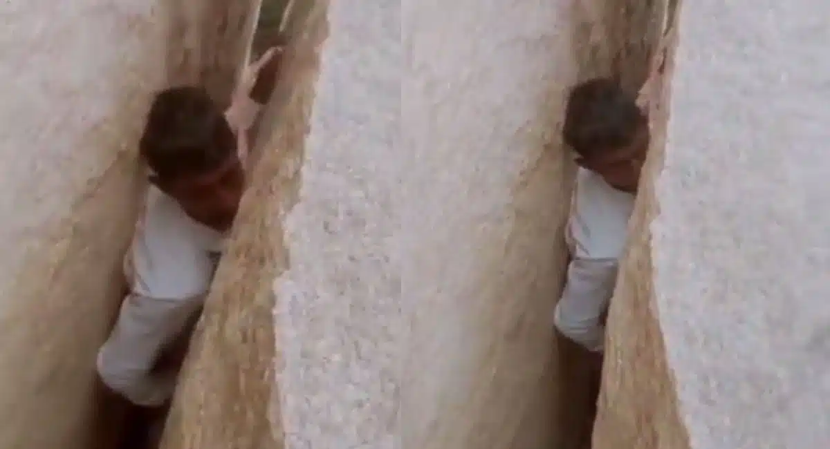 the young man stuck between the rocks viral video