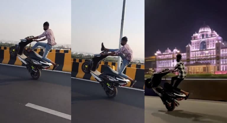 Viral Video : భయం లేదు , బాధ్యత లేదు .. హైదరాబాద్ రద్దీ రోడ్లమీద బైక్ స్టంట్స్ చేస్తున్న పోకిరీలు.. వీడియో !