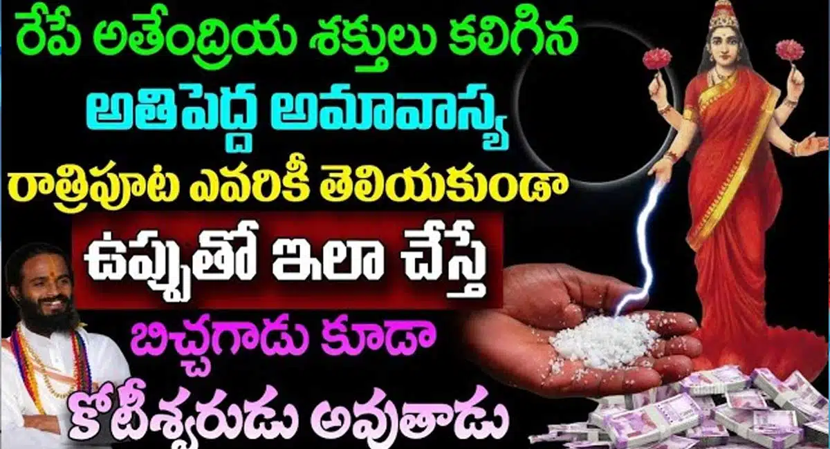 Lakshmi Devi kataksham : నేడే అతీంద్రియ శక్తులు కలిగిన అతిపెద్ద అమావాస్య.. రాత్రి సమయంలో ఎవరికీ తెలియకుండా ఉప్పుతో ఇలా చేస్తే చాలు...!