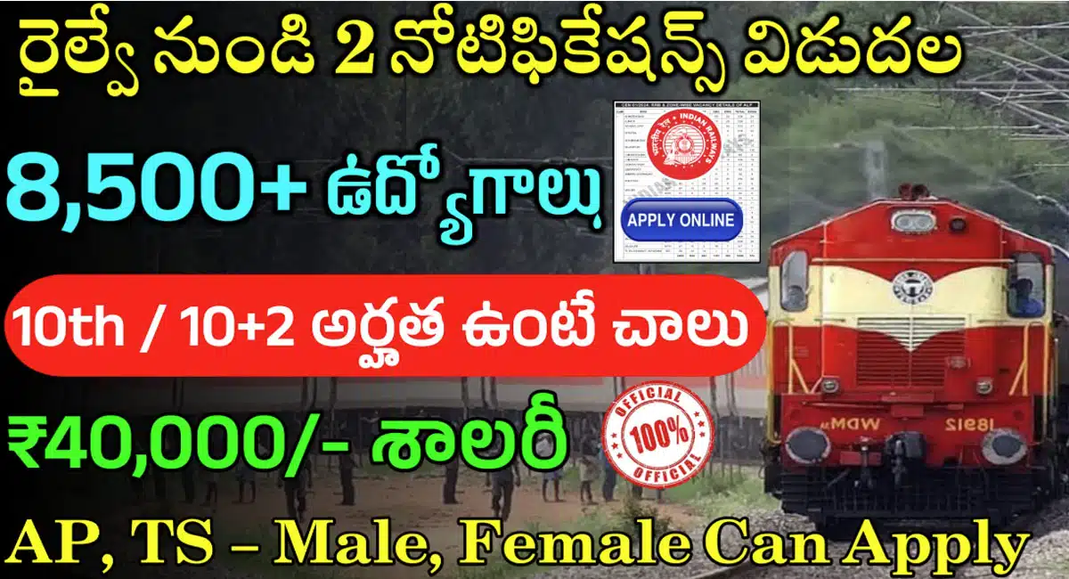 Railway Recruitment 2024 : గుడ్‌న్యూస్‌.. RRB నుండి భారీ రిక్రూట్మెంట్... 8,556 ,పోస్టుల భర్తీకి భారీ నోటిఫికేషన్ విడుదల...!