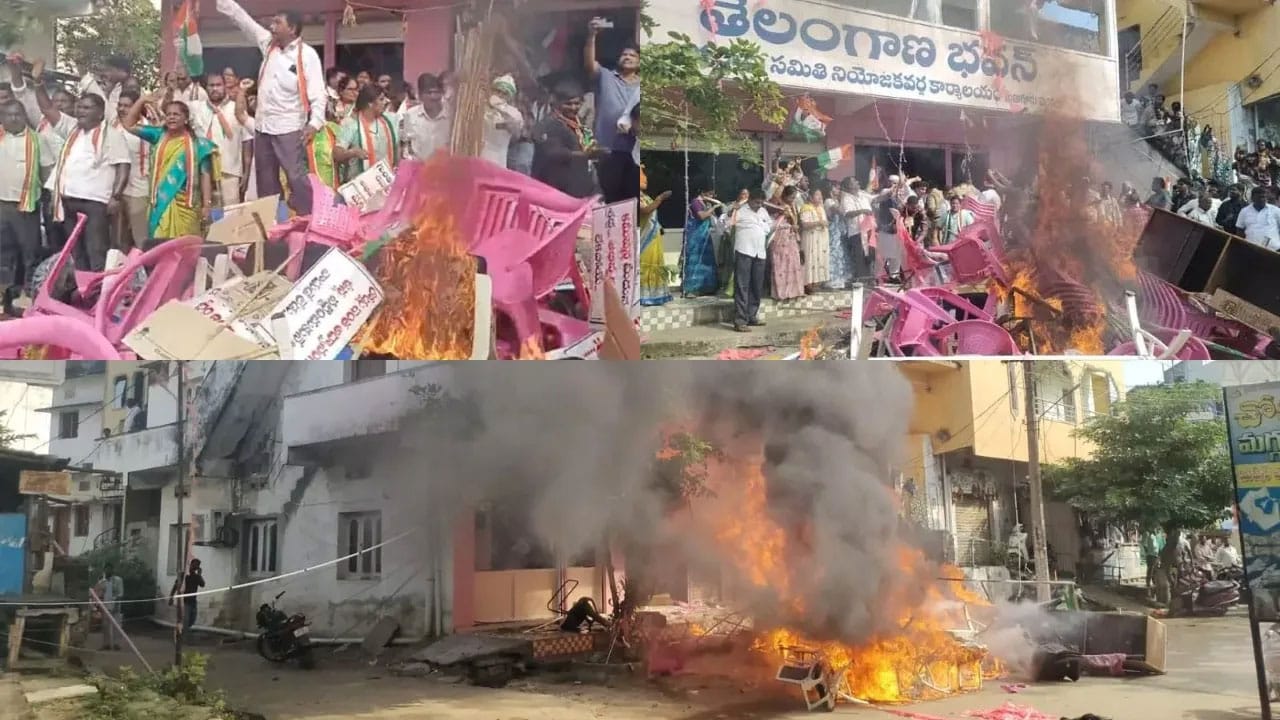 BRS | మణుగూరులో ఉద్రిక్తత ..బీఆర్‌ఎస్‌ కార్యాలయంపై కాంగ్రెస్ కార్యకర్తల దాడి