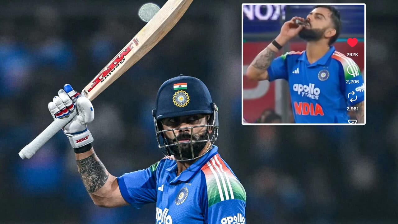 Virat Kohli బ్లాక్ అండ్ రెడ్ బాటిల్‌లో కోహ్లీ తాగింది ఏంటి ఇప్పుడు అందరిలో ఇదే ప్ర‌శ్న‌