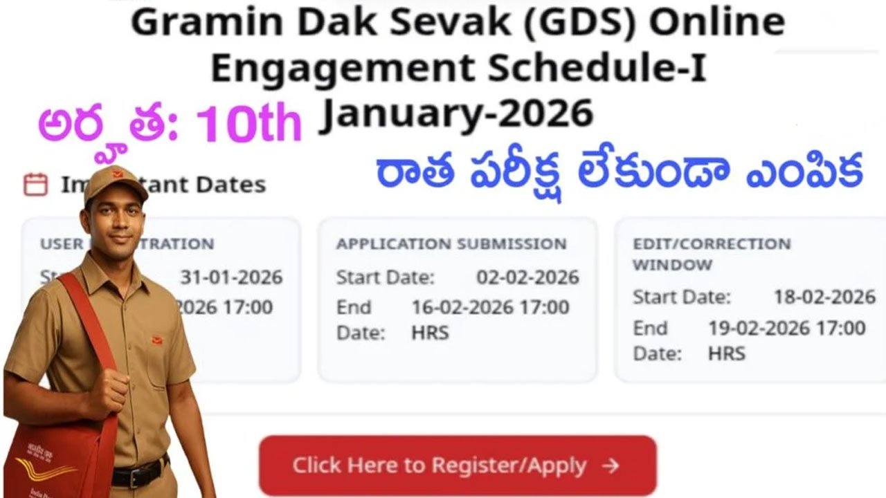 Indian Postal GDS recruitment 2026 : 10వ తరగతి పాస్ అయితే చాలు .. రాత పరీక్ష లేకుండానే గ్రామీణ డాగ్ సేవక్ పోస్టులు .. పూర్తి వివరాలివే..!