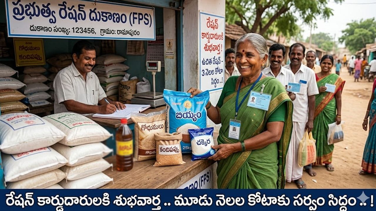 Ration Card :  రేషన్ కార్డుదారులకి శుభవార్త  ..  మూడు నెలల కోటాకు సర్వం సిద్ధం .. కానీ !