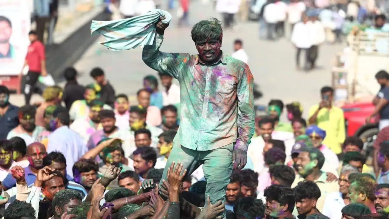 MLA Vemula Veeresham participated in Holi celebrations in Nakrekal.