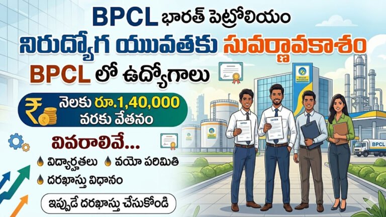 BPCL : నిరుద్యోగ యువతకు సువర్ణావకాశం .. నెలకు రూ.1,40,000 వరకు వేతనంతో ఉద్యోగాలు .. వివరాలివే ..! BPCL : నిరుద్యోగ యువతకు సువర్ణావకాశం .. నెలకు రూ.1,40,000 వరకు వేతనంతో ఉద్యోగాలు .. వివరాలివే ..!