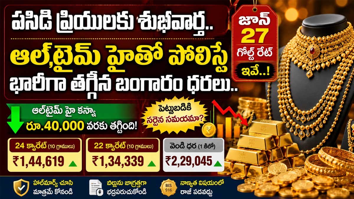 Gold Rate Today : పసిడి ప్రియులకు శుభవార్త.. ఆల్‌టైమ్ హైతో పోలిస్తే భారీగా తగ్గిన బంగారం ధరలు.. జూన్ 27 గోల్డ్ రేట్ ఇవే..!