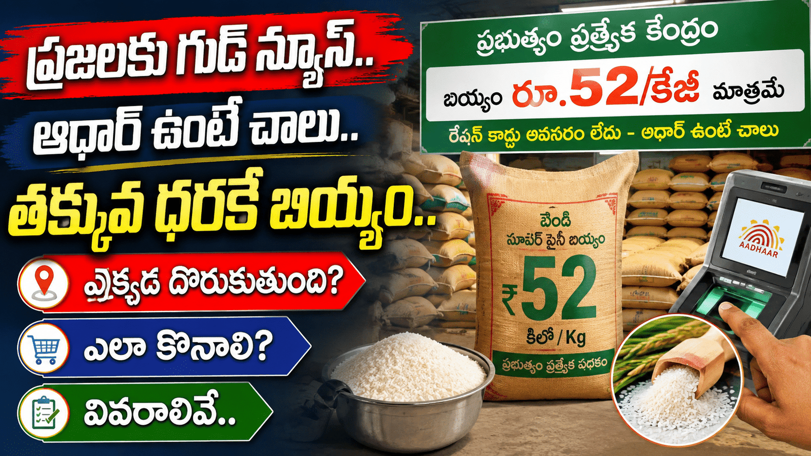 Rice price : ప్రజలకు గుడ్ న్యూస్.. ఆధార్ ఉంటే చాలు..తక్కువ ధరకే బియ్యం.. ఎక్కడ దొరుకుతుంది? ఎలా కొనాలి? వివరాలివే..