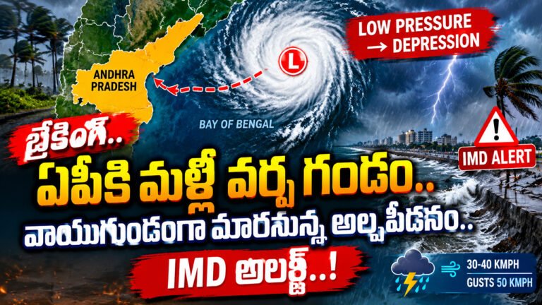 AP Weather Alert : బ్రేకింగ్.. ఏపీకి మళ్లీ వర్ష గండం.. వాయుగుండంగా మారనున్న అల్పపీడనం.. IMD అలర్ట్..! AP Weather Alert : బ్రేకింగ్.. ఏపీకి మళ్లీ వర్ష గండం.. వాయుగుండంగా మారనున్న అల్పపీడనం.. IMD అలర్ట్..!